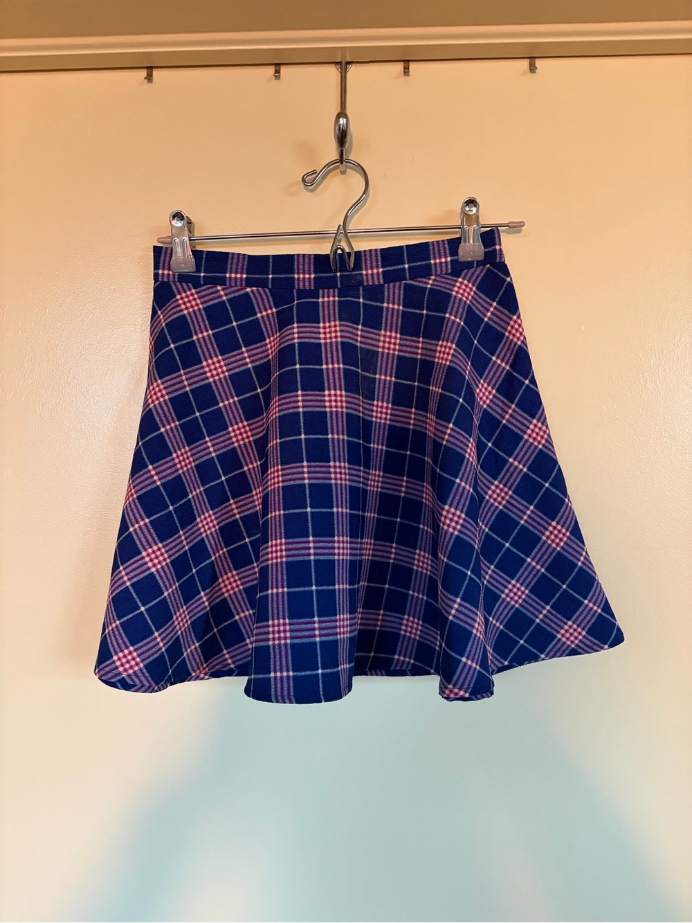 Plaid A-Line Skirt in Navy and Pink